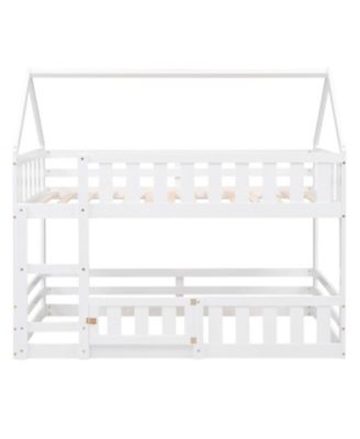 over Twin House Bunk Bed with Fence and Door, White