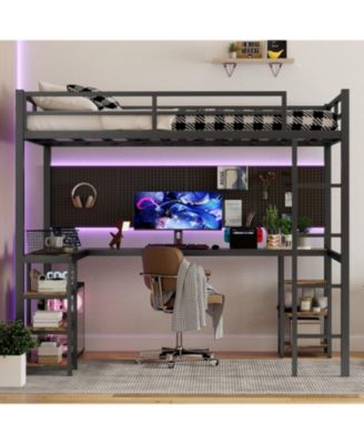 Full XL Loft Bed with Desk & Shelves
