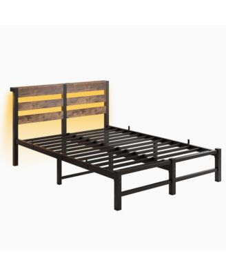Metal Bed Frame with RGB Lights, Storage