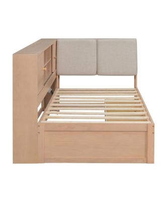 Wooden L-Shaped Daybed with Storage, Bookcase & USB