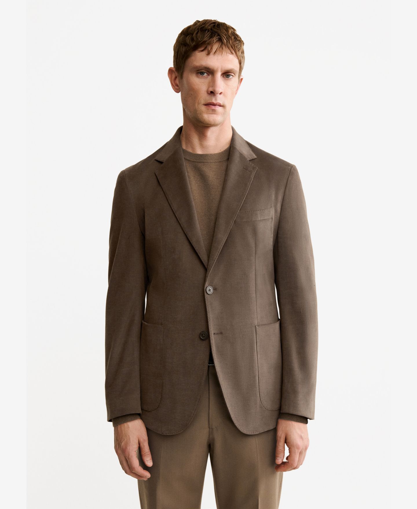 Мужской пиджак MANGO Structured Slim Fit Cotton Blazer, цвет: Карамельный — фото 1
