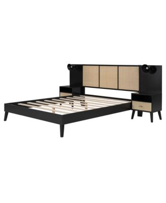 Queen Bed Frame with Nightstands and Lamps