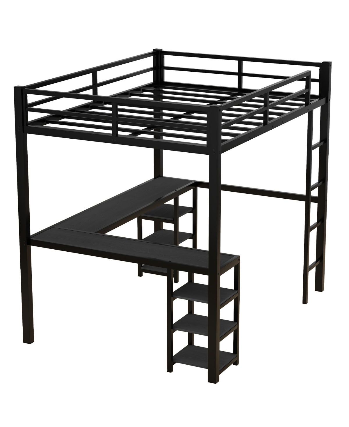 Streamdale Furniture Full Metal Loft Bed with Desk & Shelves