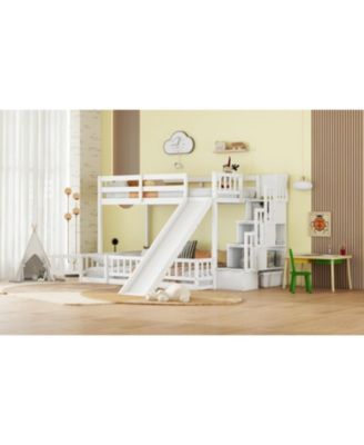  Twin-over-Full Bunk Bed with Slide & Storage