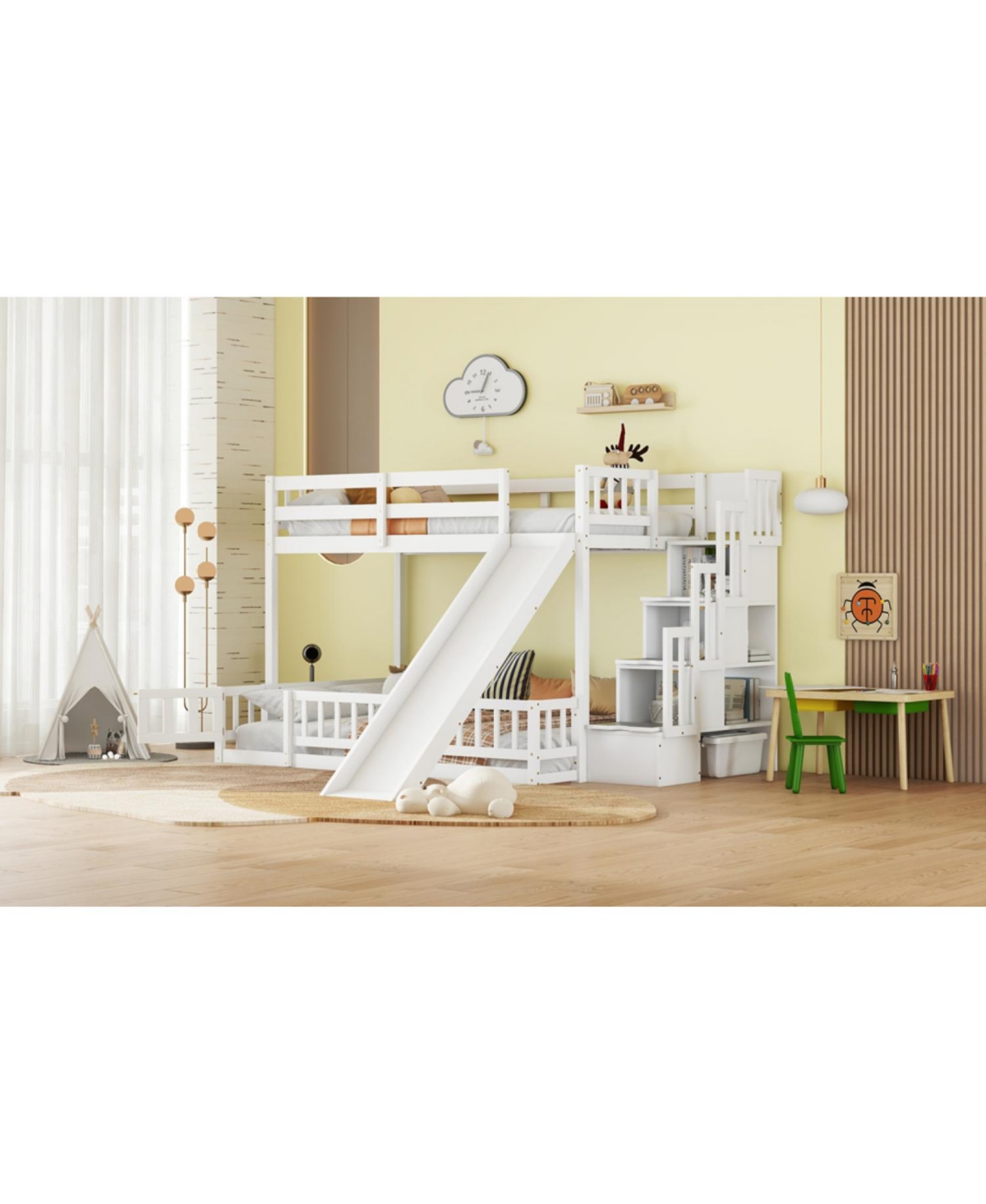 Streamdale Furniture Twin-over-Full Bunk Bed with Slide & Storage