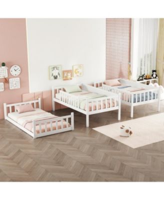 Triple Twin Rubberwood Bunk Bed, Ladders