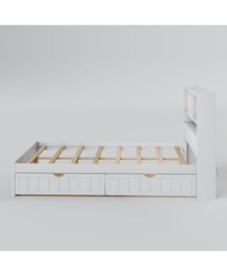 Twin Platform Bed with Bookcase Headboard, Downlight, Charger, Drawers