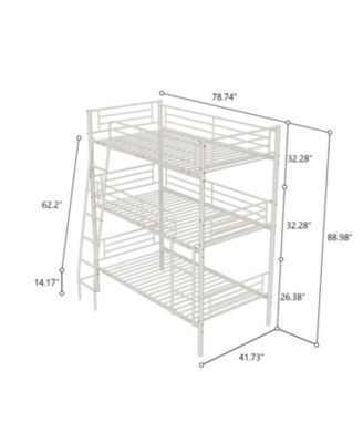 Bedroom dormitory twin size white metal triple bunk bed can be disassembled into three beds