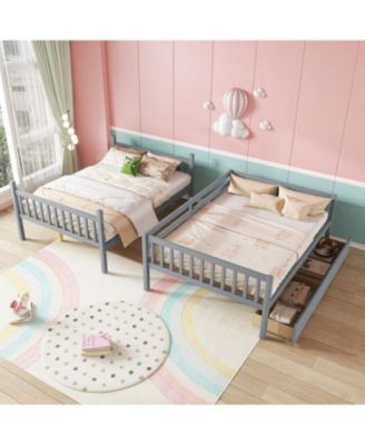 Full Over Full Bunk Bed with 2 Drawers, Convertible to 2 Full Beds