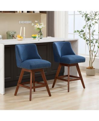 Counter Height Swivel Barstools, 26" H Seat Height Upholstered Bar Stools Set of 2, Fabric in Blue