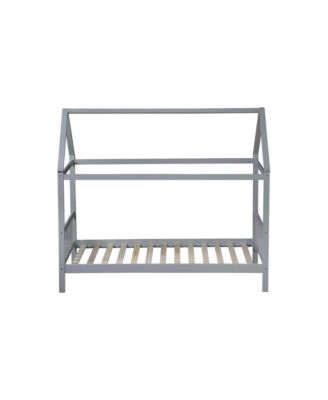  Twin House Bed with Headboard and Footboard, Twin Rubber Wood Bed with House Frame