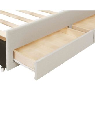  Full Size Upholstered Platform Bed with Twin Size Trundle and 3 Drawers, Linen Fabric, Beige