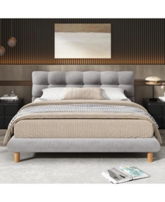Full Size Upholstered Platform Bed Frame with Cookie-Shaped Headboard, Easy Assembly, soft and comfortable