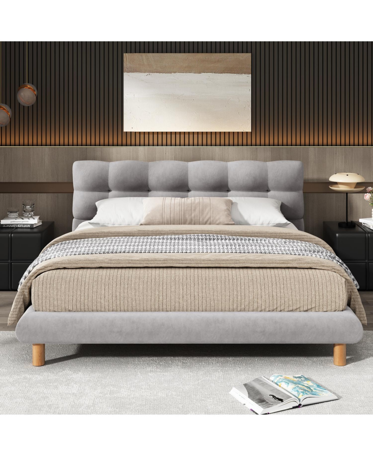 Streamdale Furniture Full Size Upholstered Platform Bed Frame with Cookie-Shaped Headboard, Easy Assembly, soft and comfortable