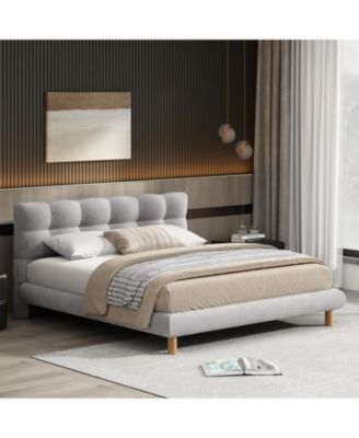 Full Size Upholstered Platform Bed Frame with Cookie-Shaped Headboard, Easy Assembly, soft and comfortable
