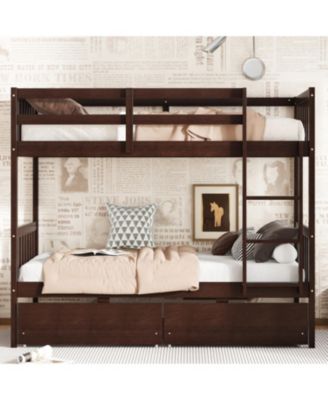 Twin Bunk Bed with Drawers and Safety Guardrails, Espresso