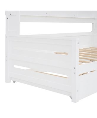 Twin Size Wooden Daybed with Trundle and Storage Cabinet & Shelf