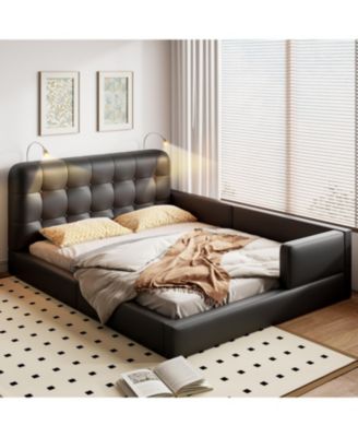 Queen Size Upholstered Platform Bed with 2 Reading Lights