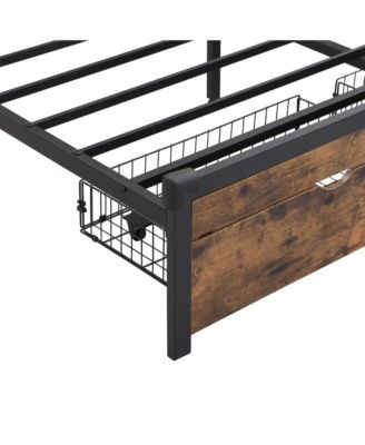Metal Platform Bed with USB, Charging Station, Storage, LED Lights