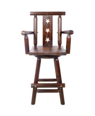  Rustic Wood Bar Stool with Star Backrest