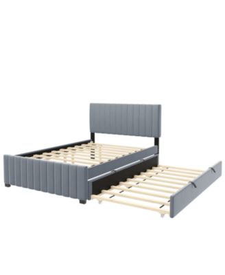 Full Size Velvet Upholstered Platform Bed with Twin Size Trundle
