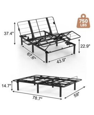Zero-Clearance Adjustable Bed Base Frame Head and Foot Incline Quiet Motor Queen Size Zero Gravity, Dual USB A+C Ports