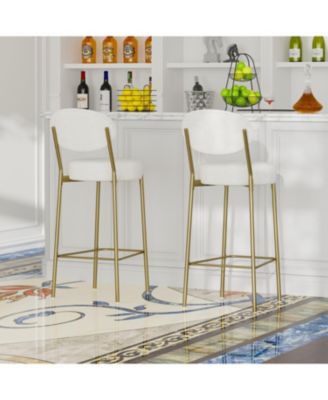 Streamdale Upholstered Velvet Bar Stools with Backrest (Creamy White), Set of 2