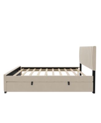 Full Size Velvet Upholstered Platform Bed with Twin Size Trundle