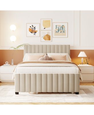 Full Size Velvet Upholstered Platform Bed with Twin Size Trundle