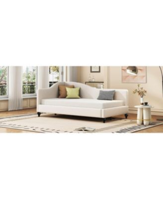 Twin Size L-Shaped Linen Daybed, with Solid Wood Legs.