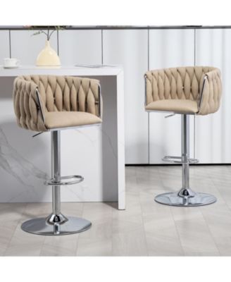 360 Fabric Swivel Counter Stools (Set of 2), Adjustable Height, Woven Back