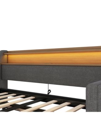 Twin Size Daybed with Trundle Bed, Upholstered Daybed with Charging Station and LED Lights