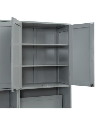  Twin Size Murphy Bed Wall Bed with Closet, Drawers & Desk-Gray