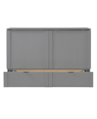 Queen Size Murphy Bed with drawer and a set of Sockets & USB Ports, Pulley Structure Design, Gray