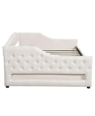 Upholstered Full XL Size Daybed with LED Belt and Trundle