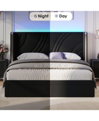 LED Bed Frame Storage Drawers Wingback
