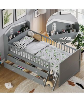 Twin Bed Frame with Storage & Guardrail