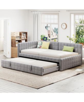 Upholstered L-Shaped Daybed with Twin Trundle & USB