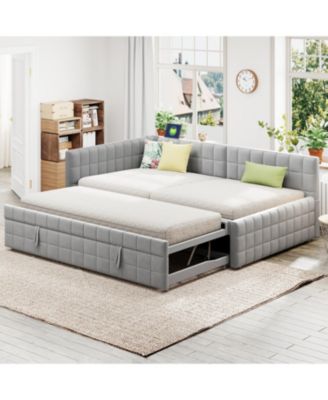Upholstered L-Shaped Daybed with Twin Trundle & USB