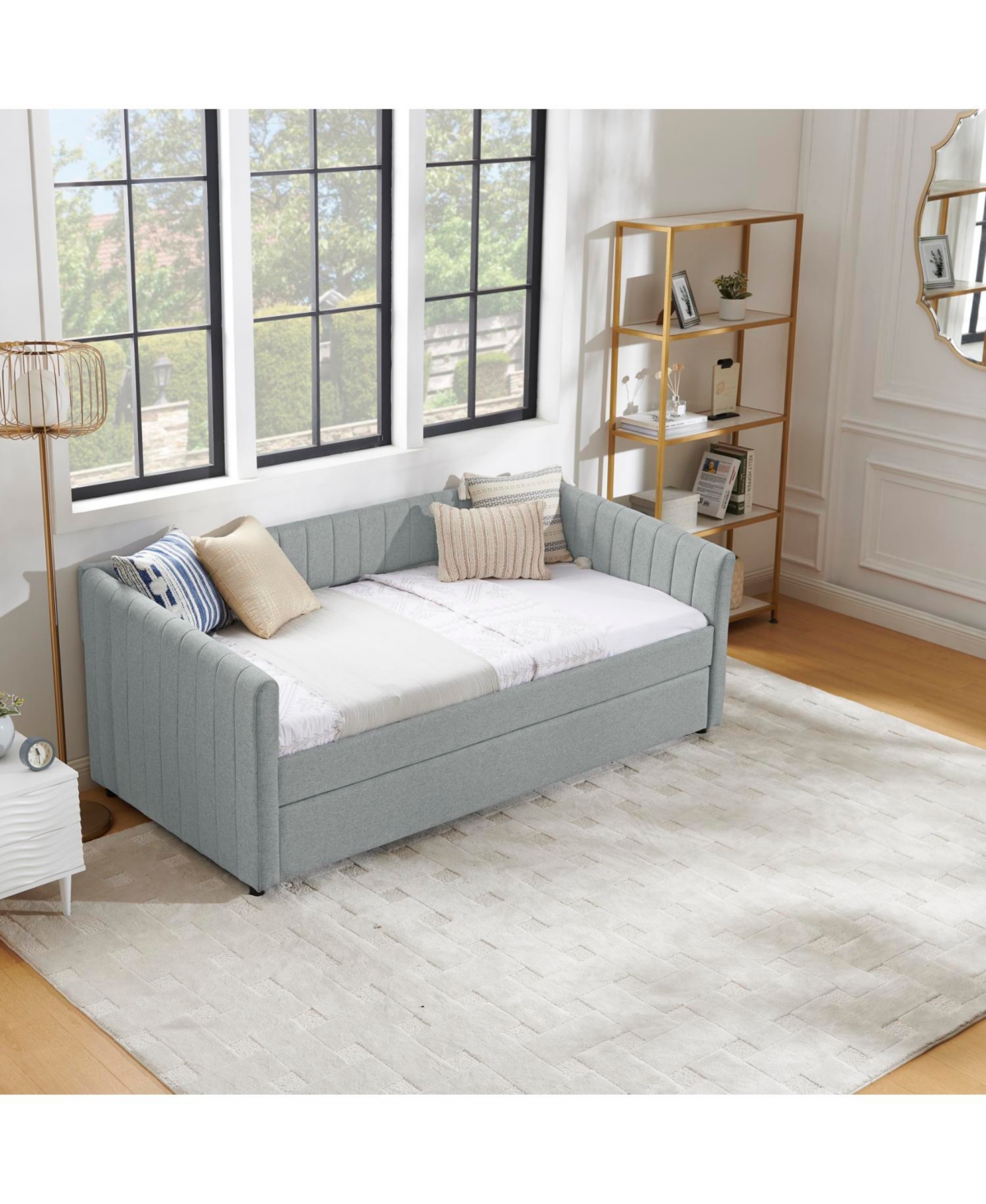 Streamdale Furniture Twin Daybed with Trundle Grey Linen