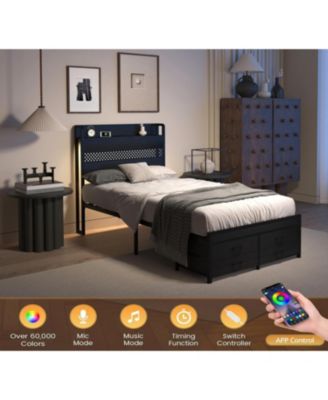 Twin Bed Frame with Storage Black Metal Platform