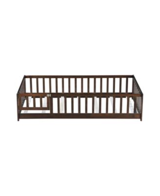 Twin Espresso Floor Bed with Fence & Door