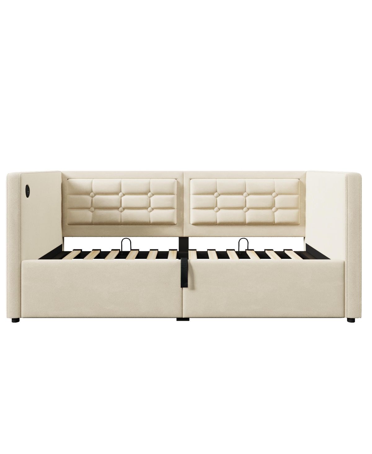Streamdale Furniture Upholstered Twin Daybed with Hydraulic Storage, Usb Charging, Tufted Back, Beige Velvet