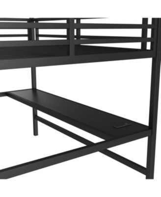  Metal Queen Loft Bed w/ Outlet & LED Light