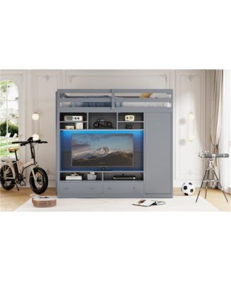 Full size Loft Bed with Drawers, Shelves and Light