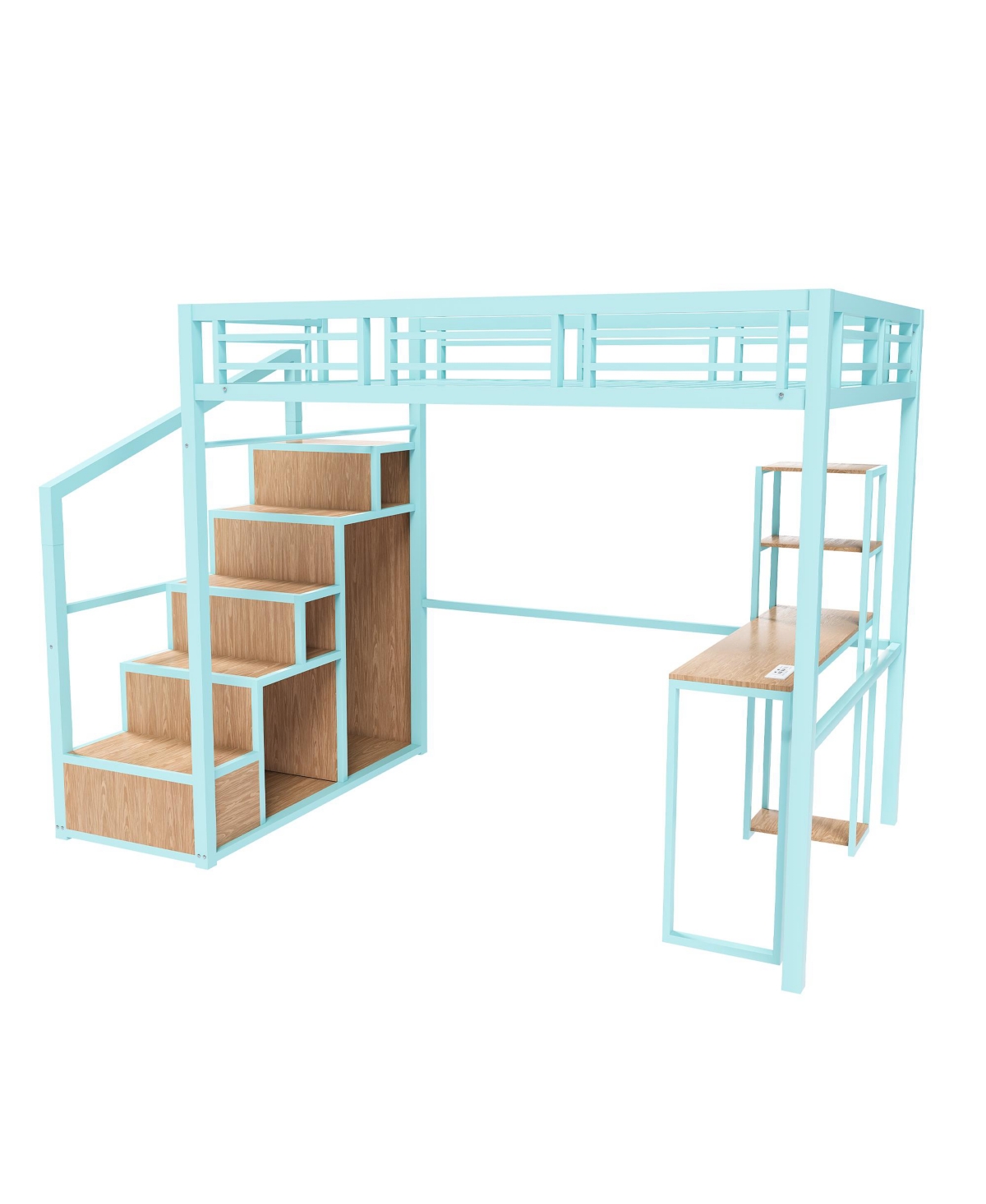 Streamdale Furniture Loft Bed w/Desk & Storage - Metal Frame, Staircase, Usb & Outlet