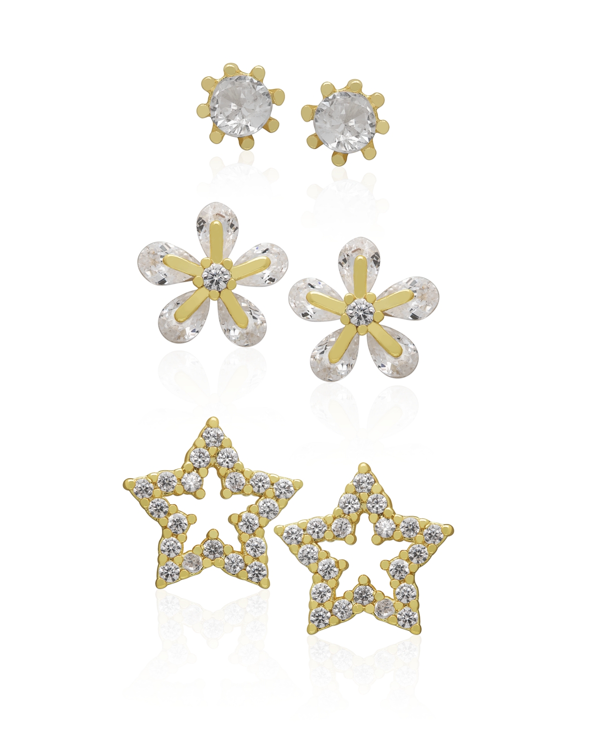 Macy's 3-Pc. Cubic Zirconia (0.59 ct. t.w.) Round, Flower and Star Stud Earrings Set