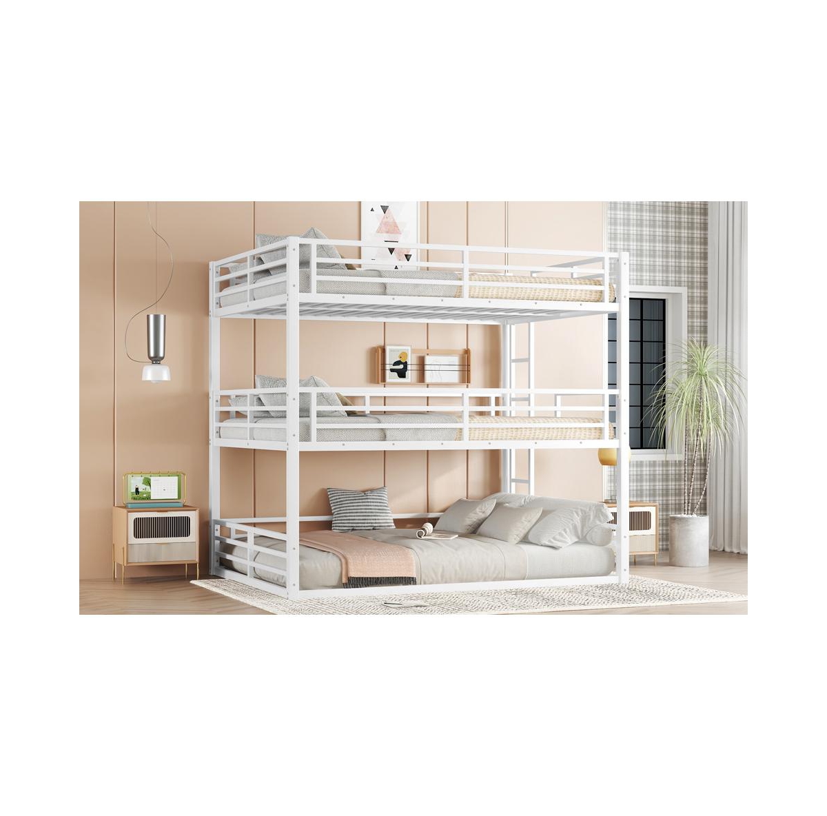 Streamdale Furniture Queen Triple Bunk Bed, Metal