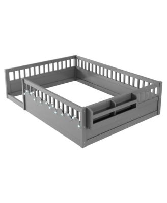 Twin Size  Wood  Rails, Light & Shelf  Floor Bed Frame