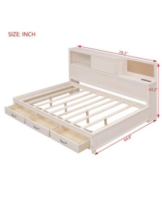 White Wooden Daybed with 3 Storage Drawers, Shelf & USB Ports